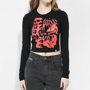 SWIXXZ Photo Opp Black Crop Long Sleeve T-Shirt